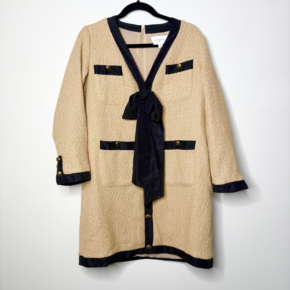 Tuckernuck Pomander Place Tweed Bow Shift Dress Tan Coco - Picture 3 of 6